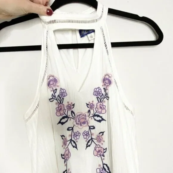 Blue Rain Embroidered Floral Sleeveless Choker Neckline Shift Dress Small - Picture 3 of 5